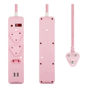 Alternative view of Switched 3-Way Surge-Protected Multiplug with Dual 2.4a USB Ports 3m Braided Cord