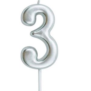 Casey 10cm Silver Numerical Birthday Candle Nr.3