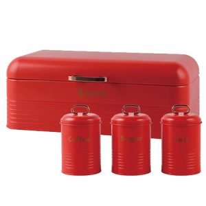 Totally 4-Piece Retro Breadbin and Canister Tin Set Combo Red